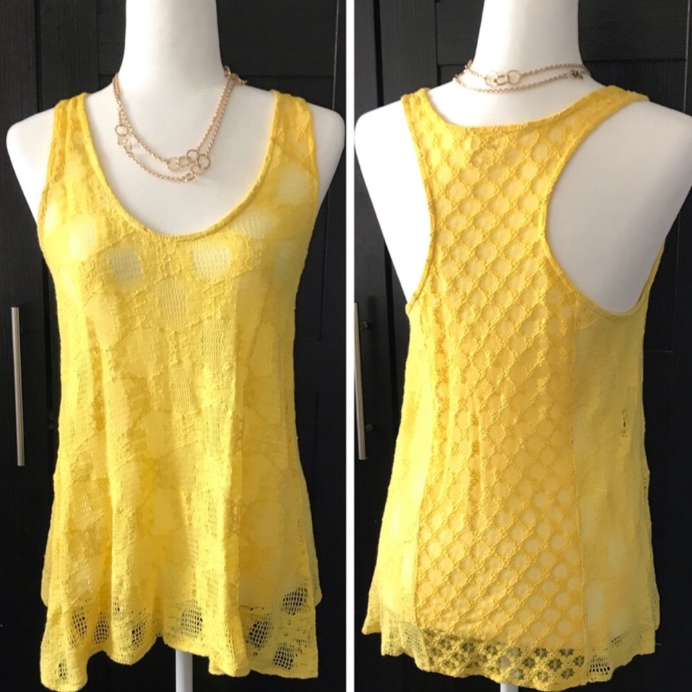 Anthropologie Deletta Yellow Crochet and Lace Tank - Size Small